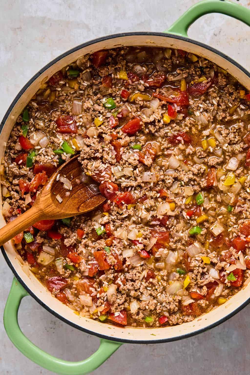 stuffed pepper filling cooking in a pot.