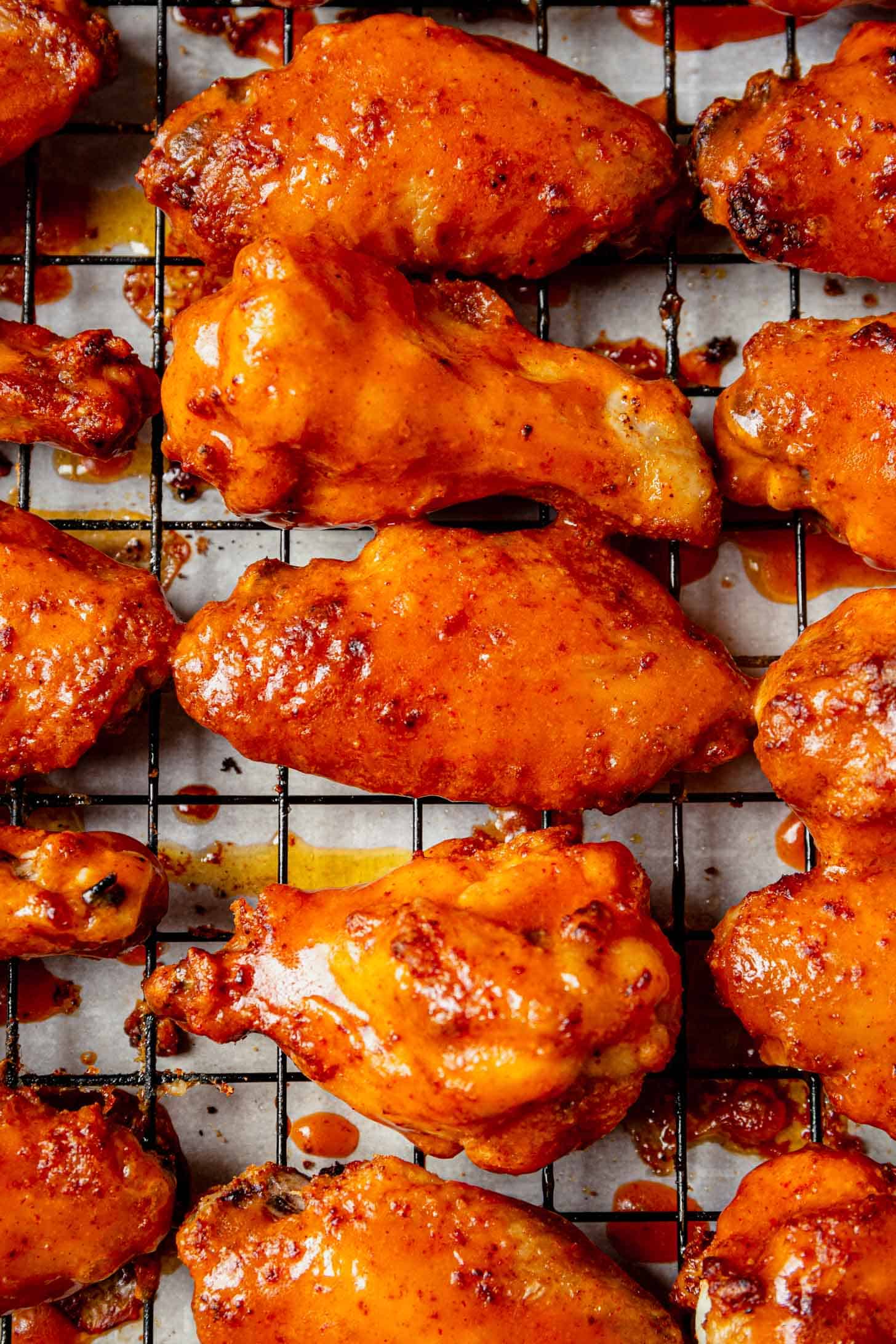 baked chicken wings on a wire rack