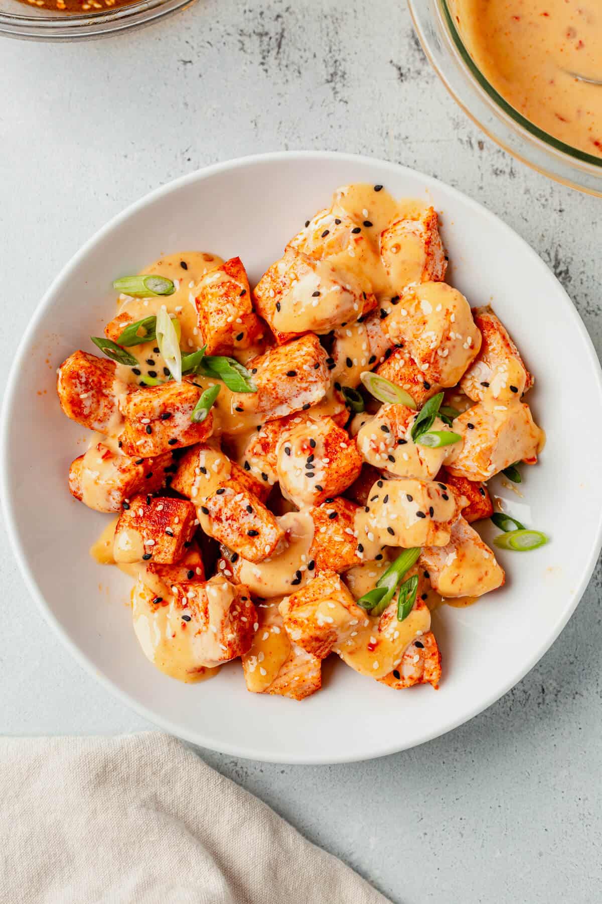 bang bang salmon in a bowl
