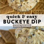 quick and easy buckeye dip in a bowl surrounded by graham crackers and then buckeye dip in a bowl
