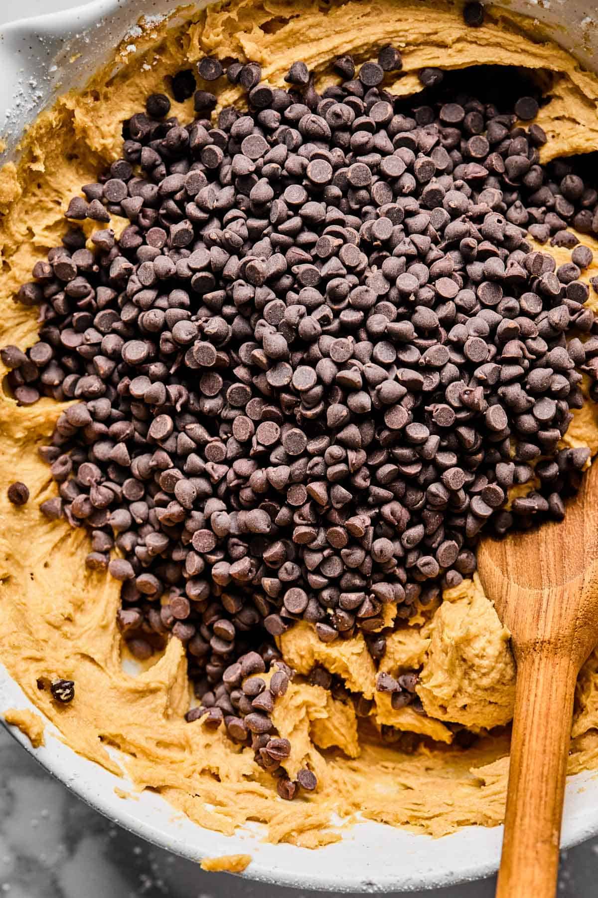 chocolate chips added into mixture for buckeye dip