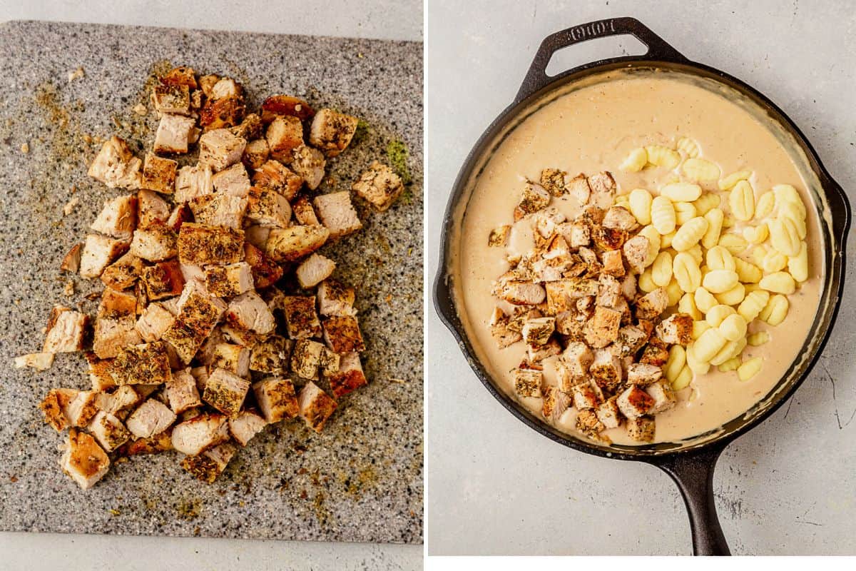 diced chicken and gnocchi with alfredo