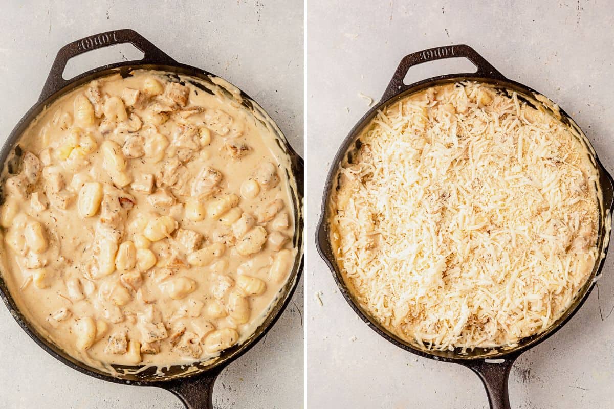 chicken alfredo gnocchi with shredded mozzarella