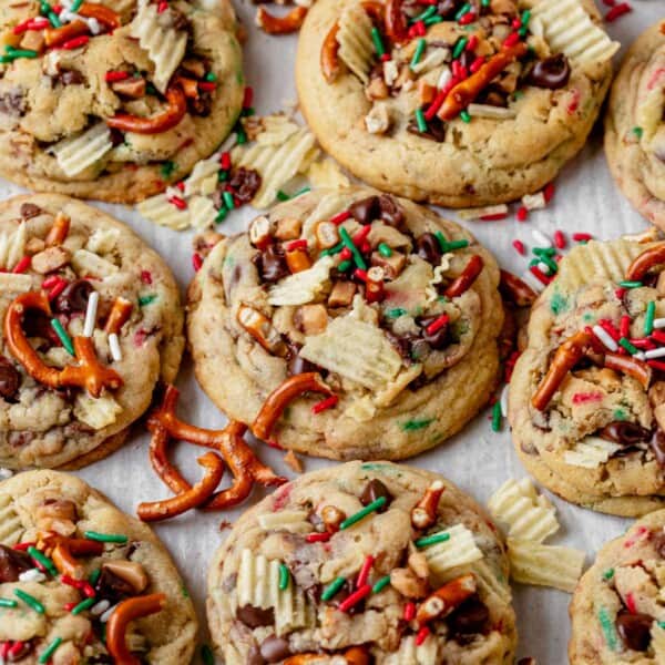 christmas kitchen sink cookies cooling on a baking sheet.