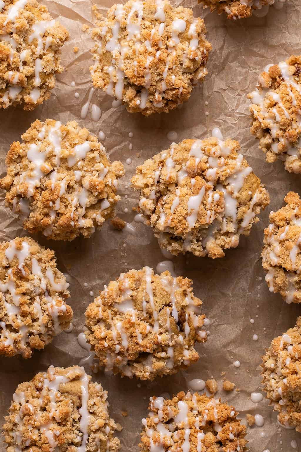 icing drizzled on top of coffee cake muffins