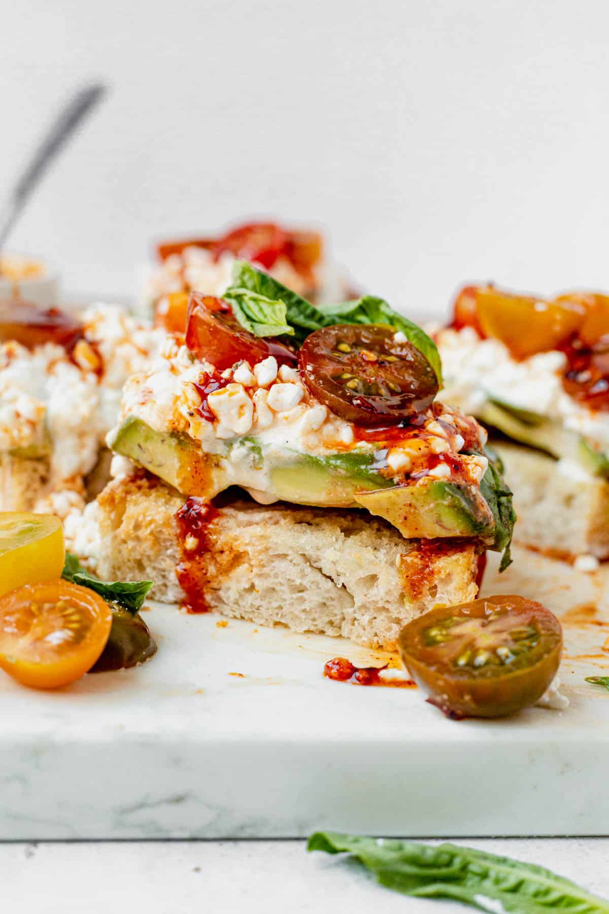 cottage cheese toast cut in half