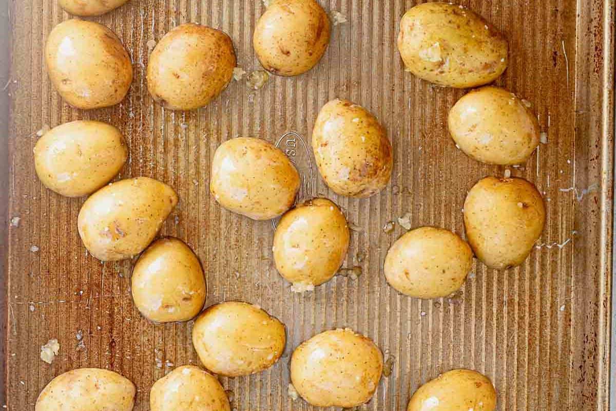 baby potatoes on a sheet pan