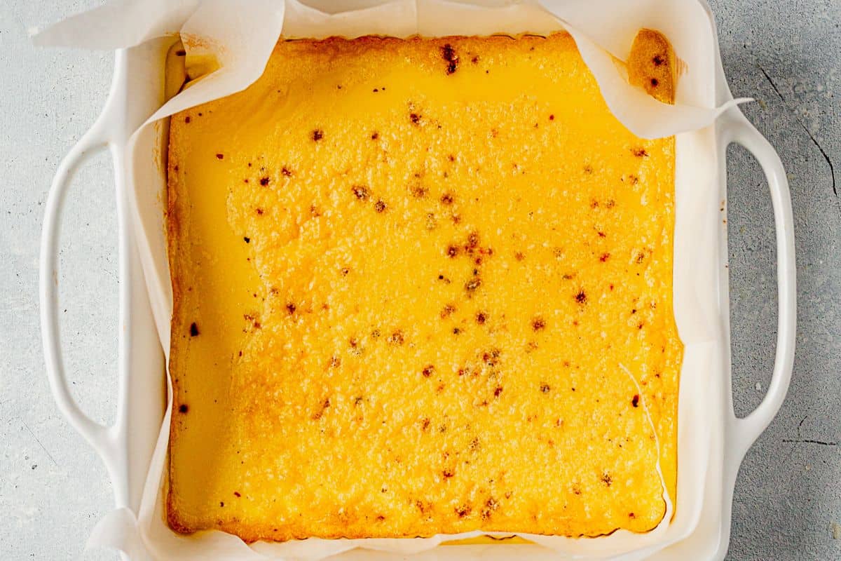 baked souffled fluffy eggs in a baking dish