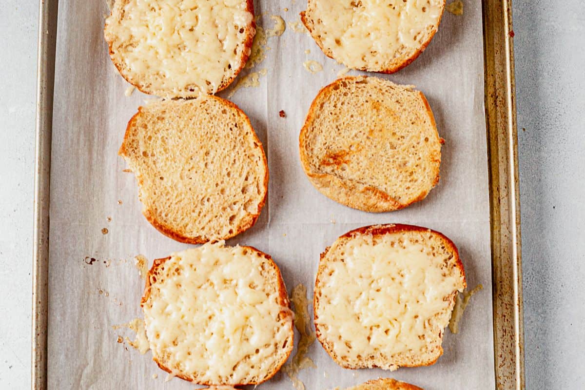 melted cheese on toasted buns