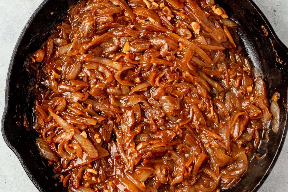 deep golden caramelized onions in a skillet