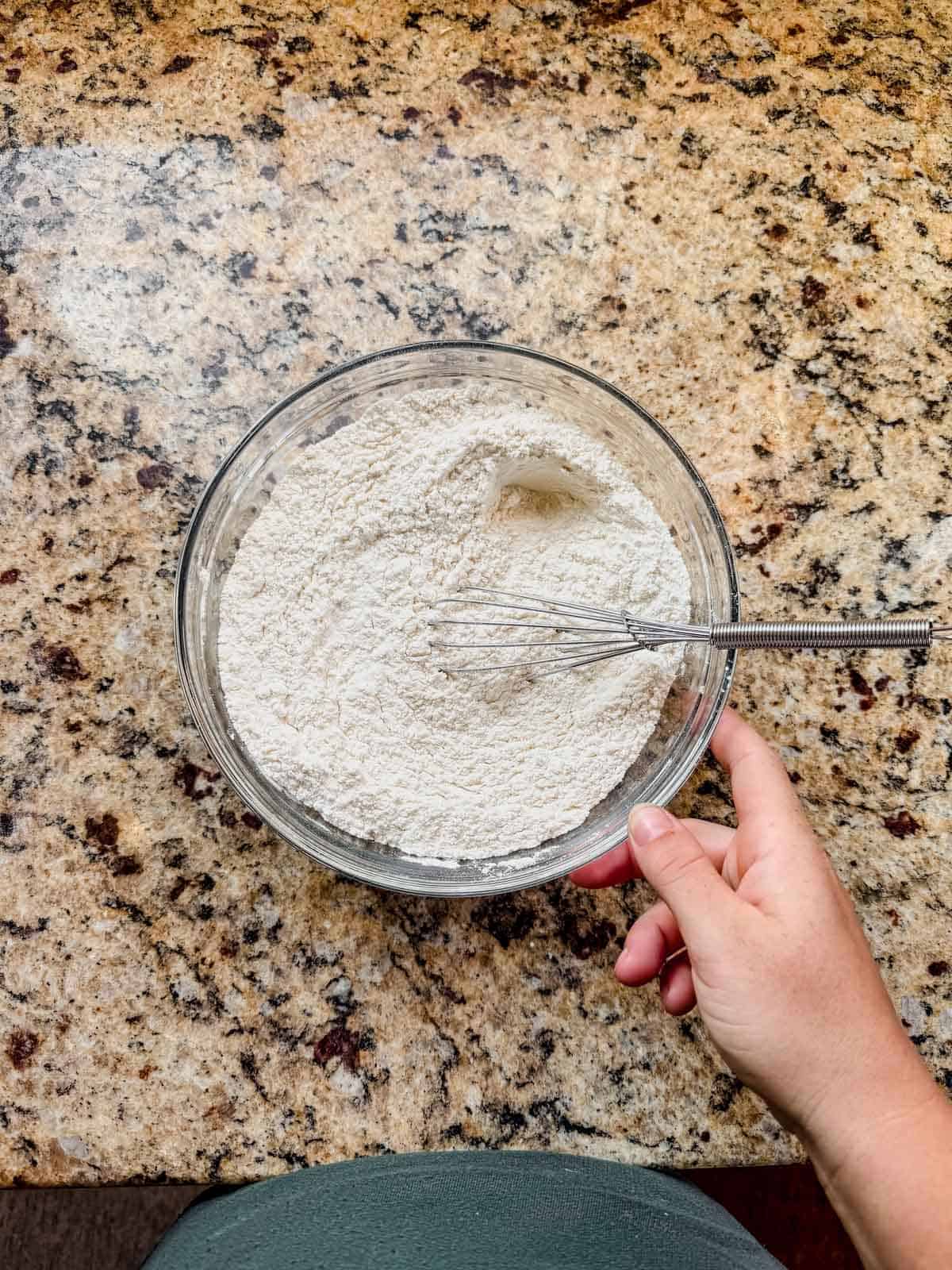 dry ingredients for cutout cookies in a bowl.
