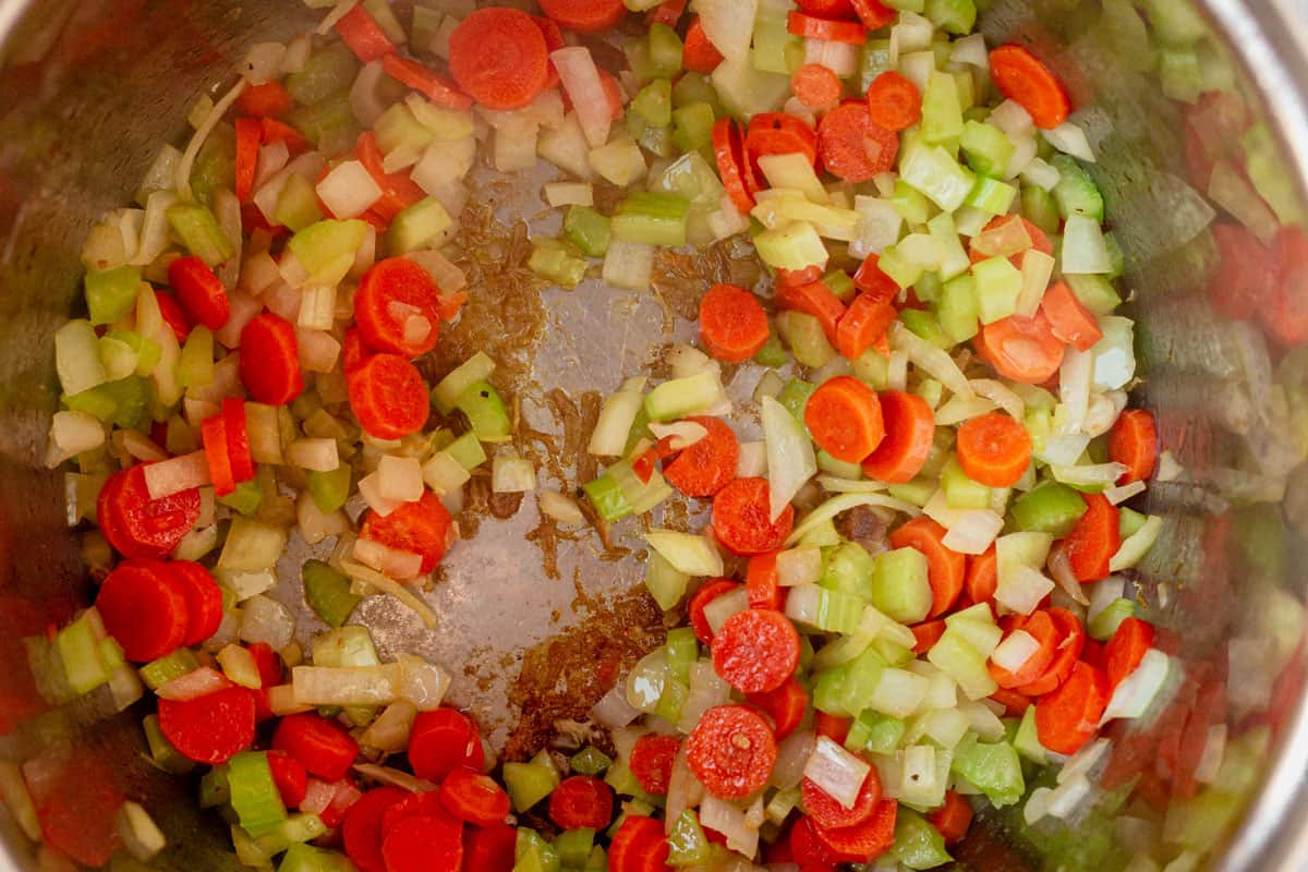 sauteed onion, celery, and carrot in the instant pot