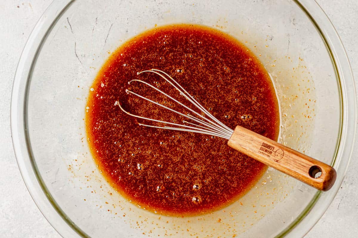 butter, brown sugar, eggs, whisked in a glass bowl