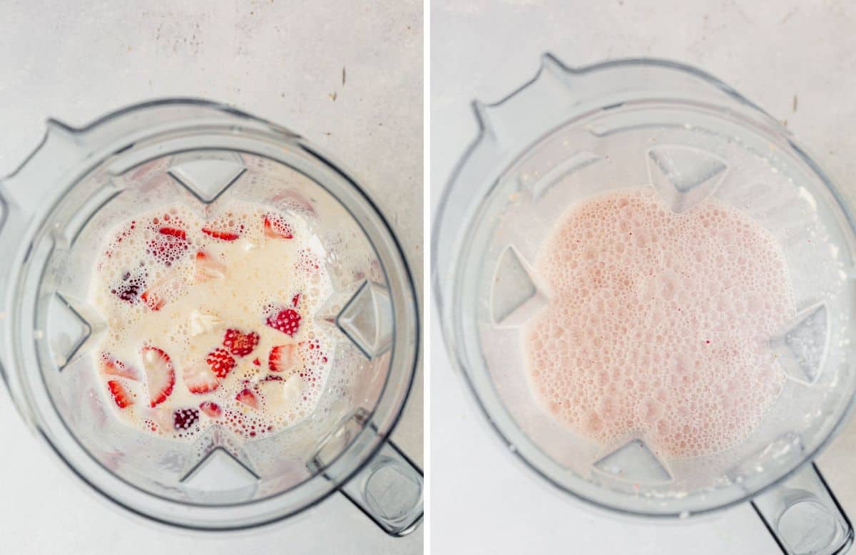 strawberries, yogurt, cream cheese, and vanilla in a blender