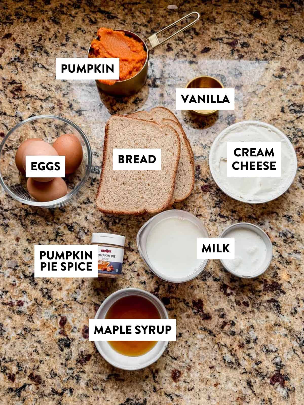 stuffed french toast ingredients on a counter.